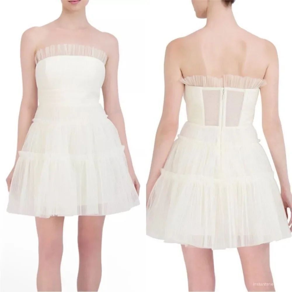 BCBGMAXAZRIA Strapless Tiered Tulle Mini Dress $398